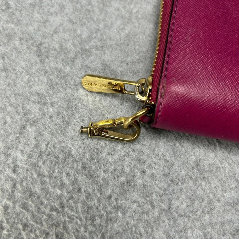 Michael Kors Plum Pink Leather Zip Around‎ Small Card Case Wallet Gold Hardware